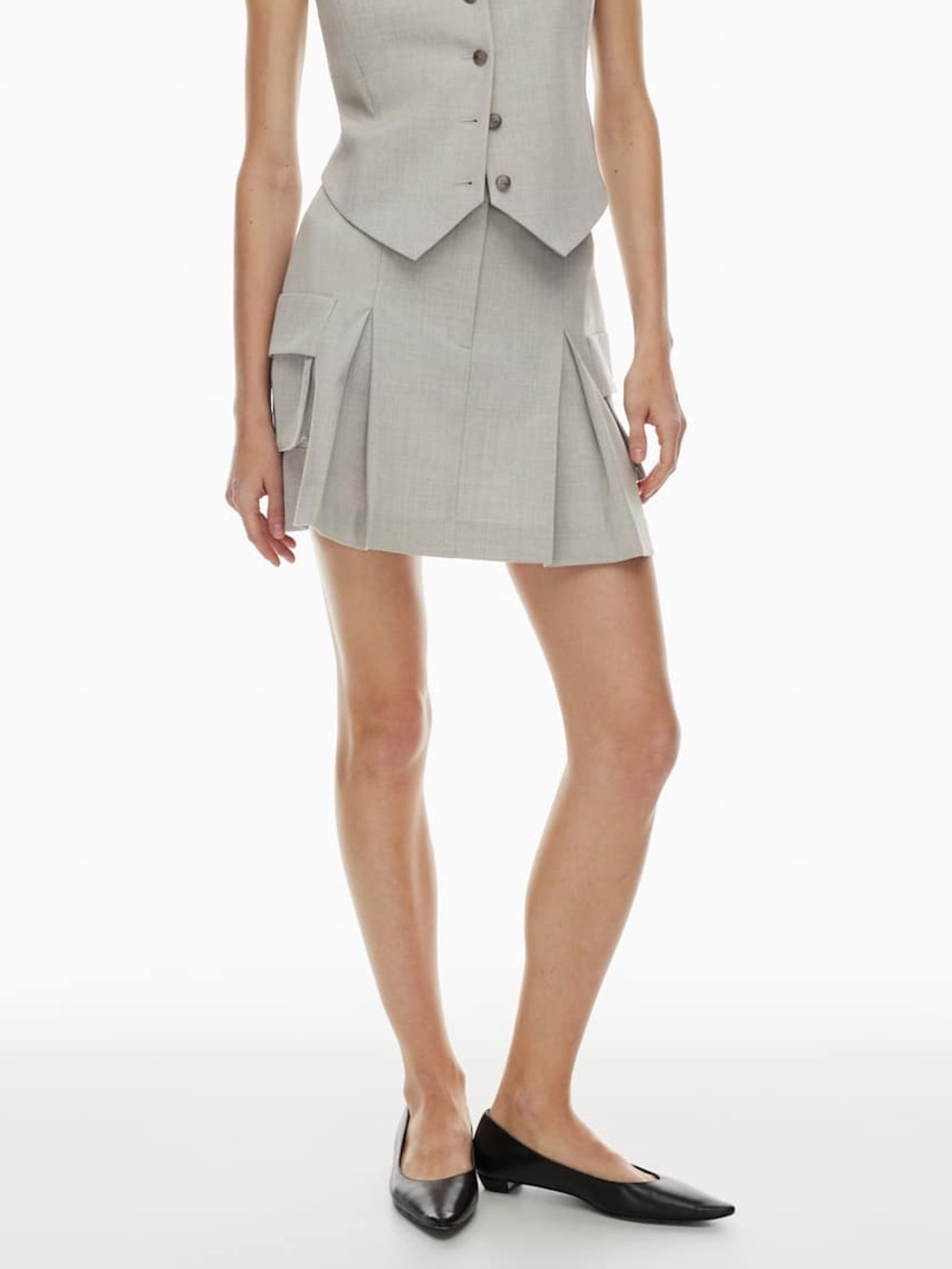 Babaton Aritzia Light Gray Pleated Cameo Cargo Mini Skirt City Wool Twill Size 2
